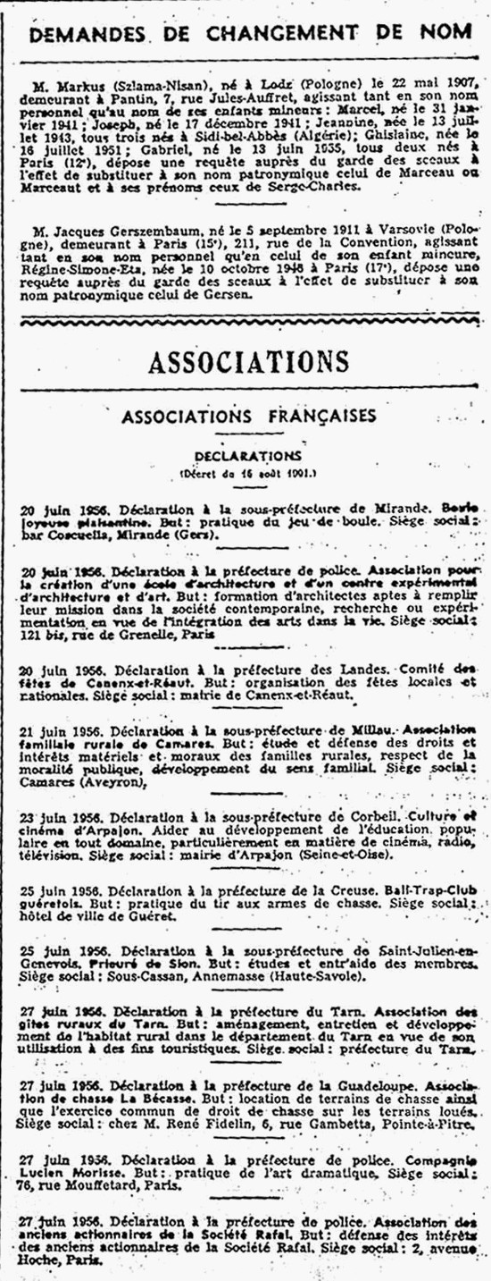 Extrait du journal officiel 1956